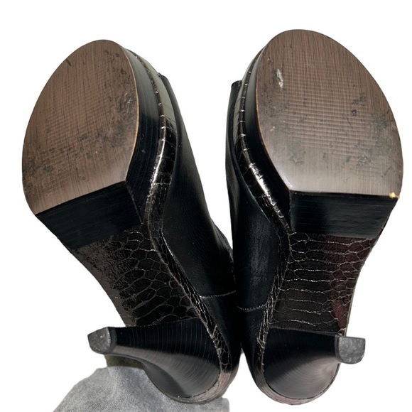 STEVE MADDEN | Mainst‎ Leather Peep Toe Booties Black Silver Snakeskin 6M - Picture 10 of 16